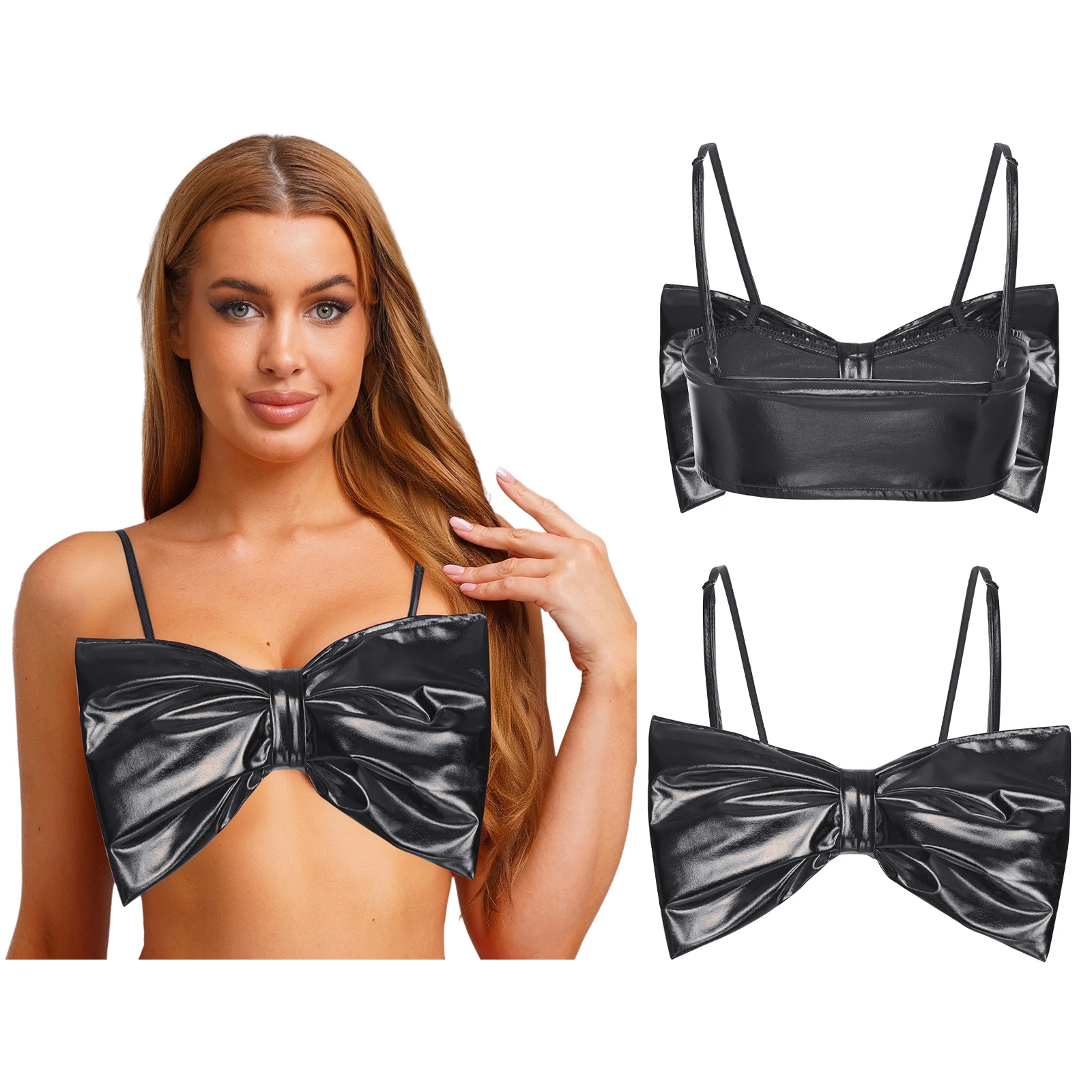 

Women Fashion Front Big Bow Underwear Bra Tops Adjustable Spaghetti Straps Tank Top Vest for Raves Rock Music Party Halloween