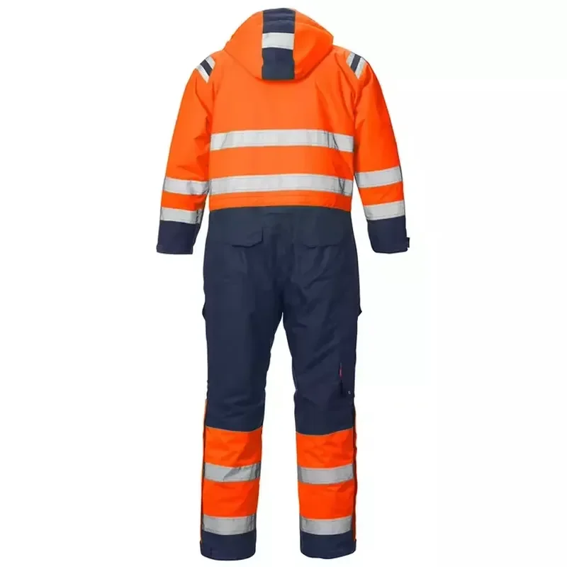 Factory Supply Orange / Black One Piece Hi Vis Freezer High Visibility Waterproof Quilted Winter Insulated Boiler Suit