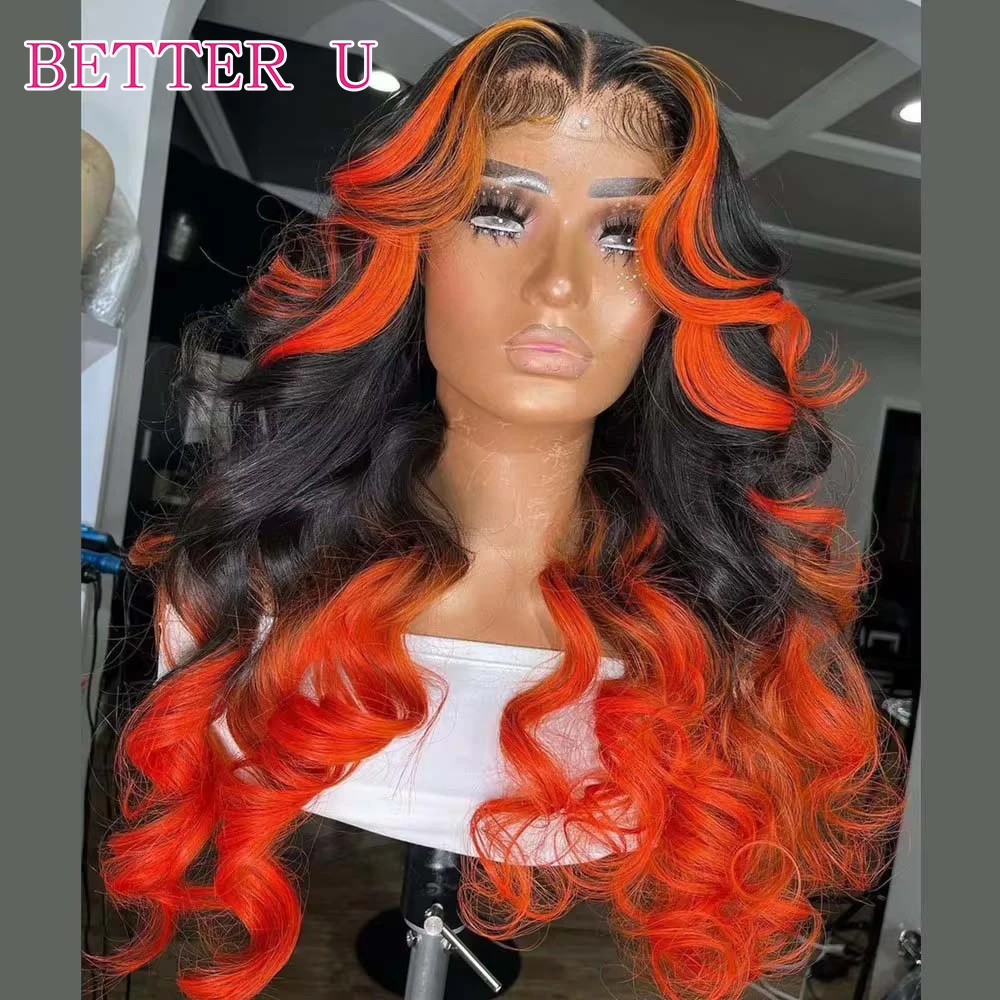 Ombre Black with Orange HD Transparent 13x6 13x4 Lace Front Human Hair Wig Body Wave PrePlucked Brazilian Human Hair Lace Wig