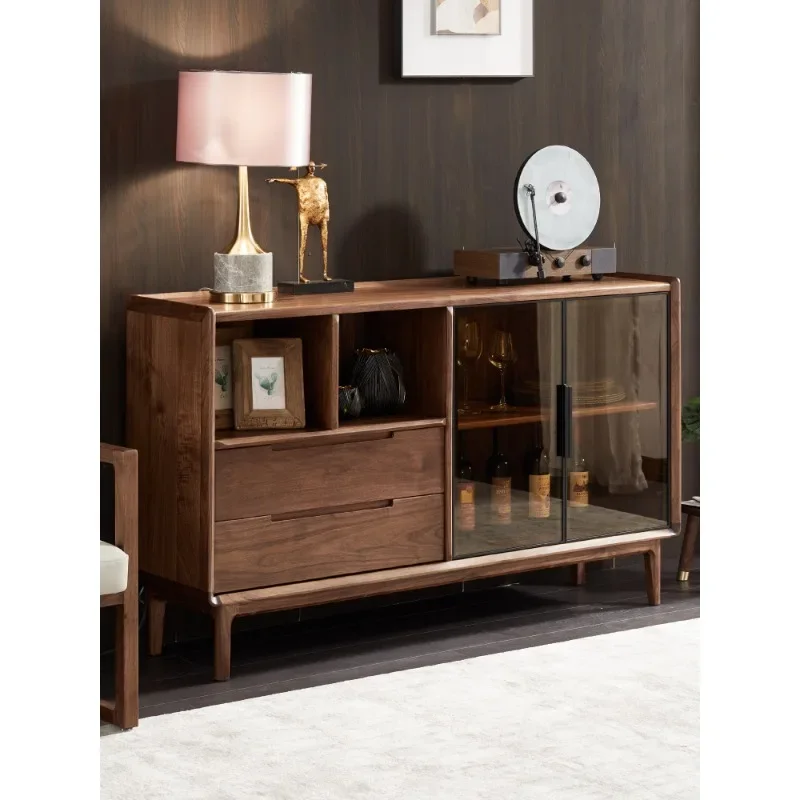 AA Multifunctional side cabinet North American black walnut solid wood Nordic simple glass door storage locker