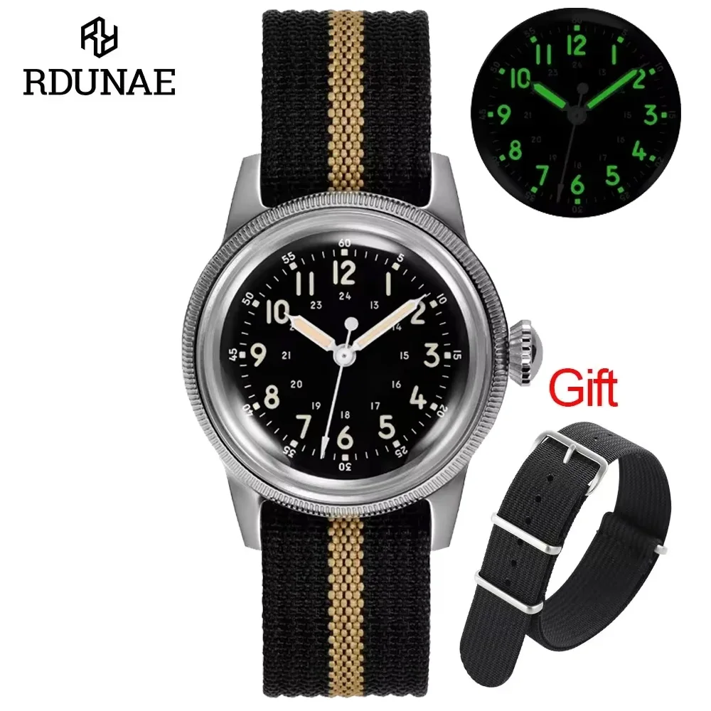 RDUNAE RA05 Vintage Military Watch 2035 Movement Quartz K1 Mineral Glass Crystal Stainless Steel Luminous Waterproof Men Watches