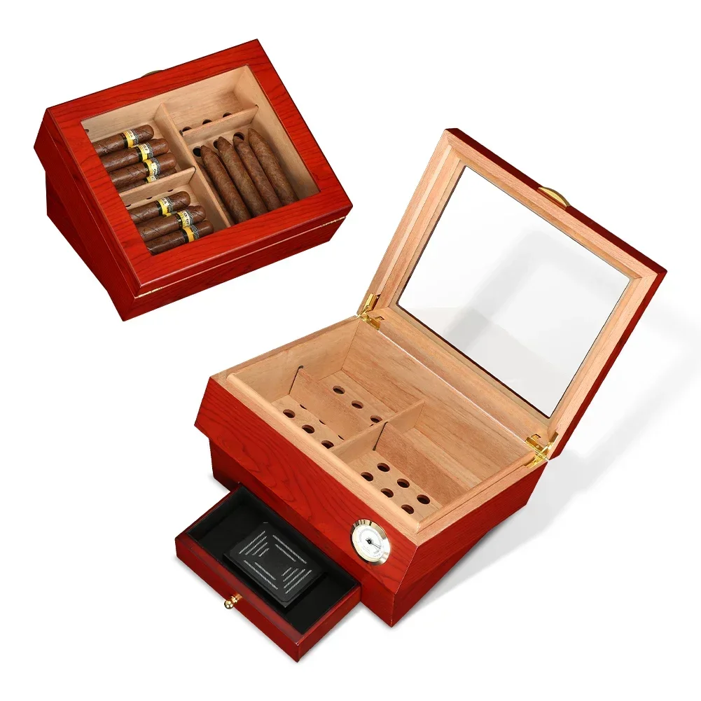 Cigar Humidor Box Cedar Wood Luxury Fit 20-30 Cigars With Interval Humidifier Hygrometer Cigar Accessories Cigars