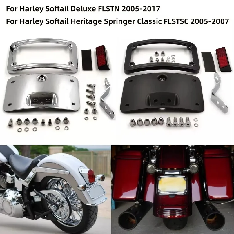 Motorcycle Laydown Curved License Plate Bracket For Harley Softail Deluxe FLSTN 2005-2017 Springer Classic FLSTSC 2005-2007