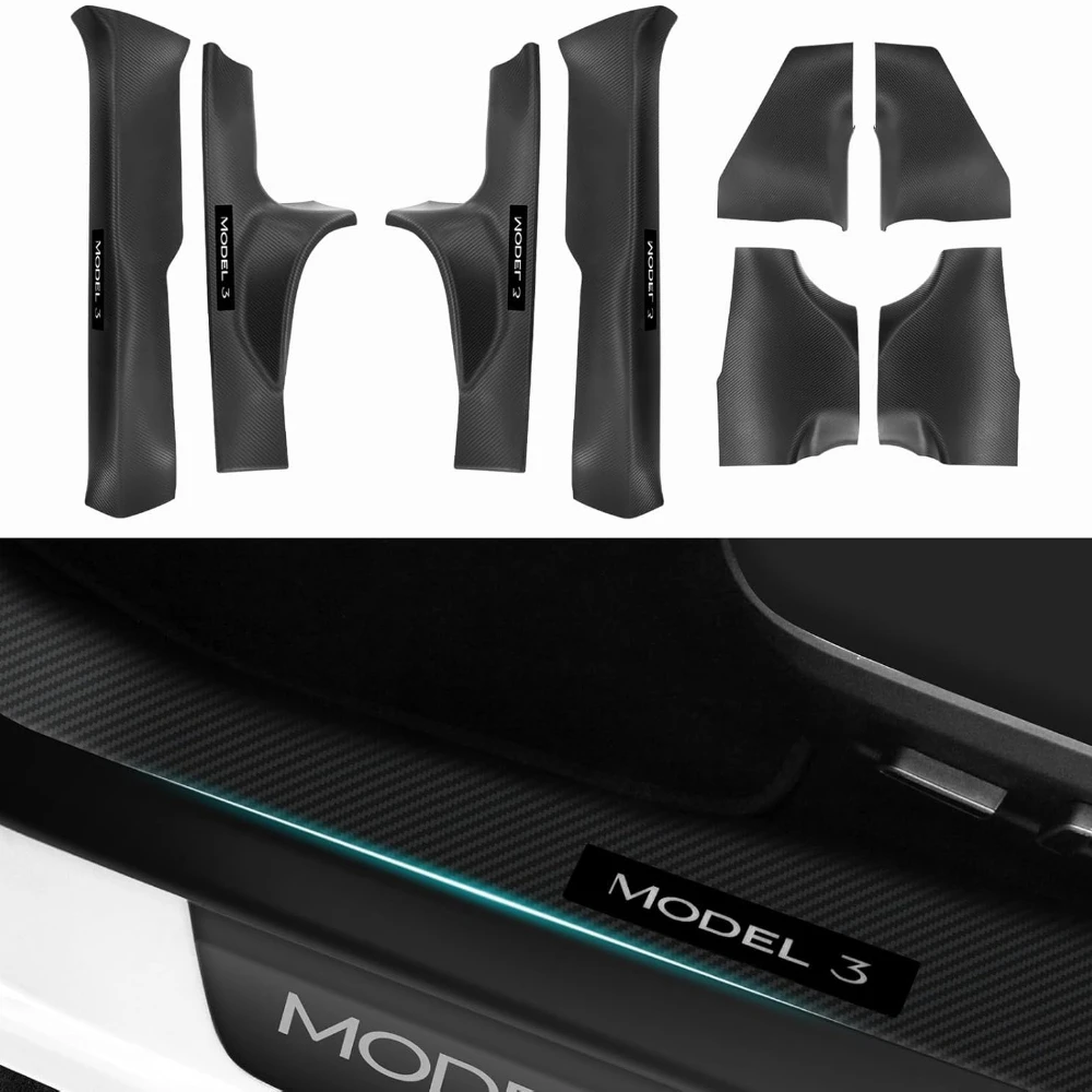

8PCS 2025 Tesla Model 3 Highland Door Sill Protector Door Sill Guards Door Entry Guard Anti-Kick Interior Accessories
