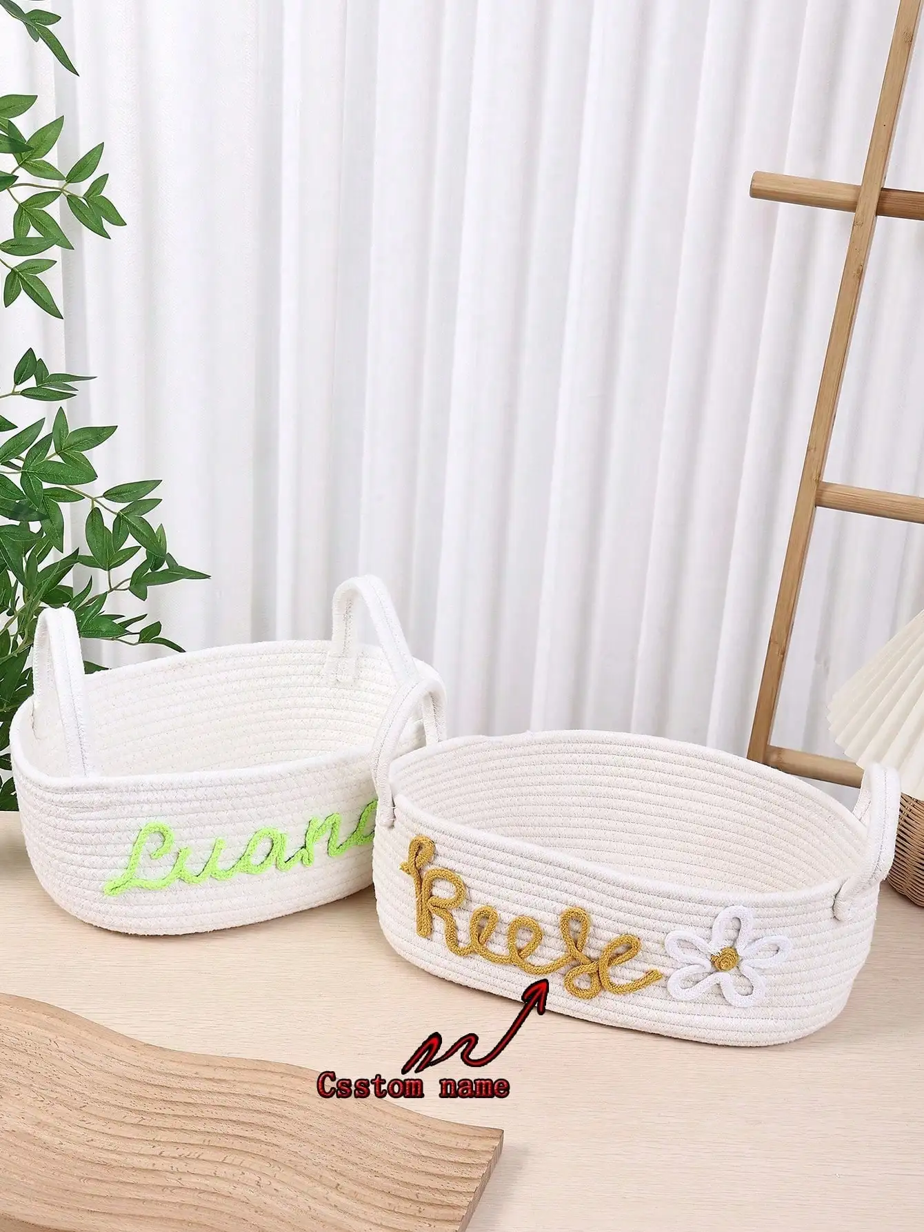 

Персонализированная корзина для хранения из плетеной веревки, многофункциональный подарок для детской комнаты с индивидуальным именем