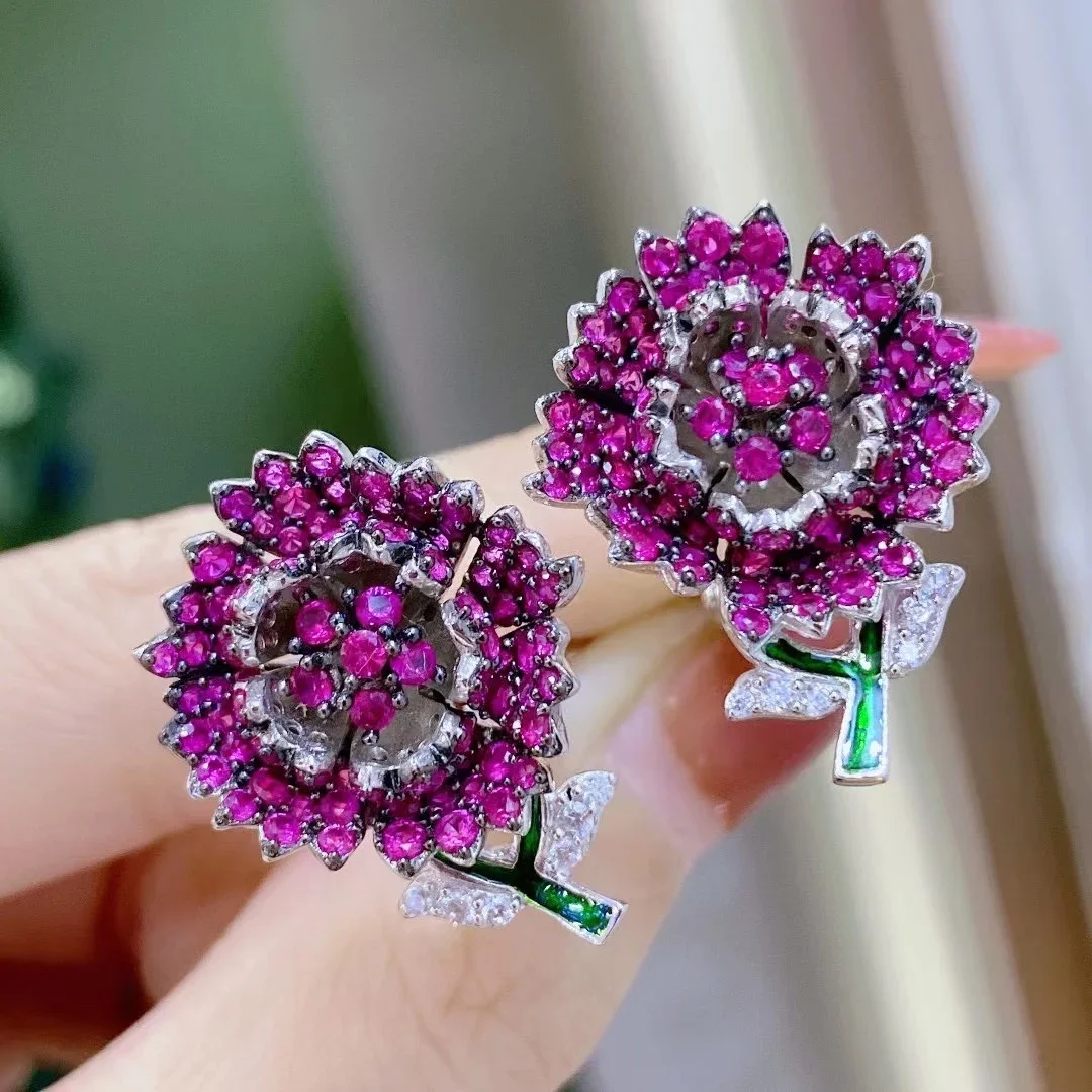 Ruif Exquisite 925 Silver Carnation Earrings and Brooches for Women Summer  Fresh Look Beatiful Light Luxury Jewelry