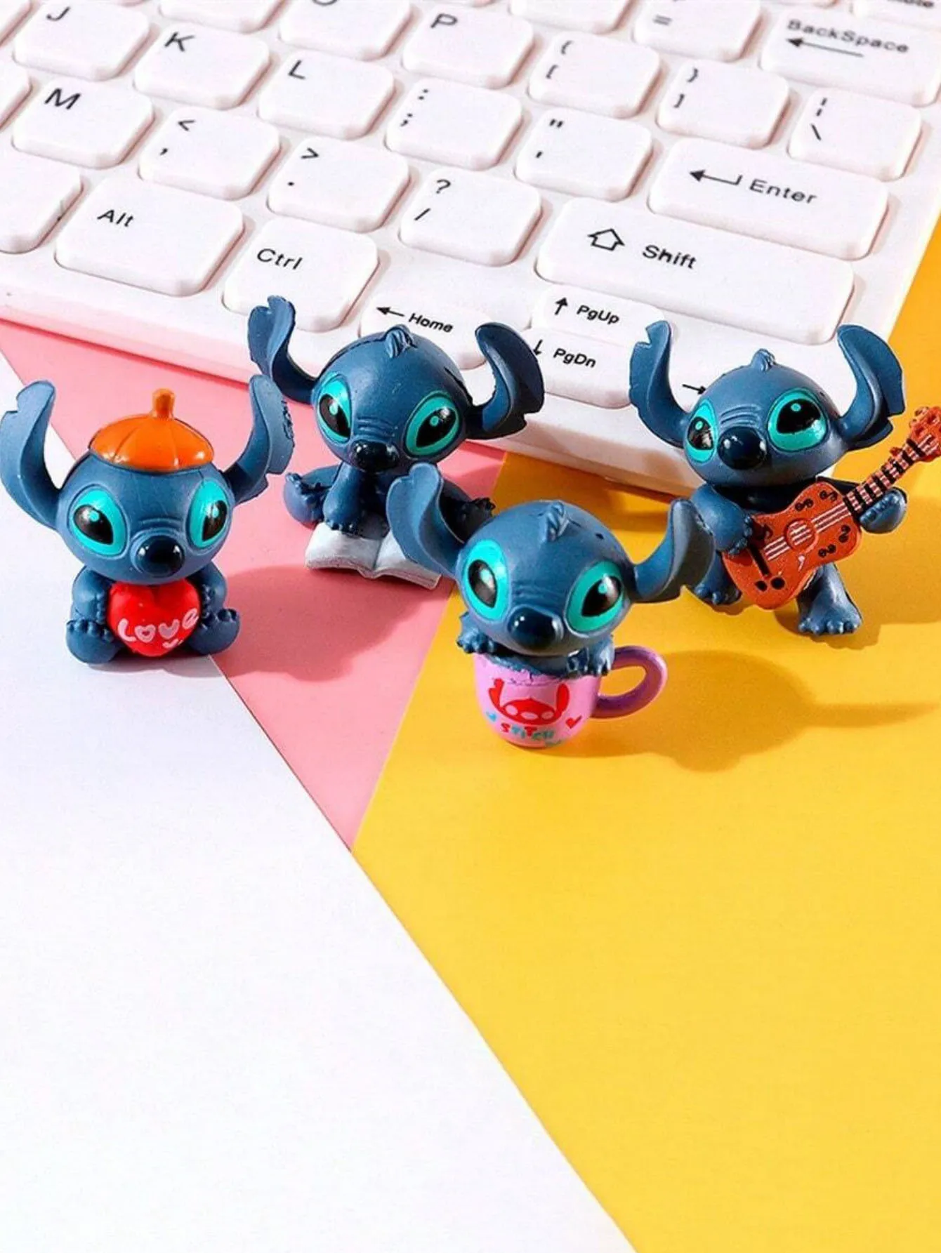 4/12pcs Stitch อะนิเมะรูปตุ๊กตาการ์ตูน Stitch เครื่องประดับภูมิทัศน์ Micro เค้กตกแต่งชุด PVC รูป 14 + ของขวัญวันเกิด