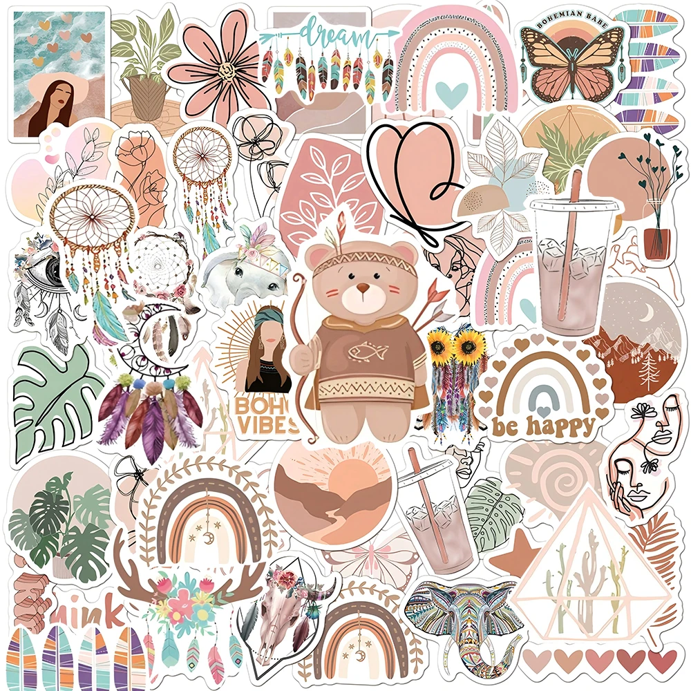 

10/30/50pcs Vintage Cartoon Art Bohemian Aesthetic Stickers for Stationery Phone Suitcase Guitar Luggage Cute Decoration Sticker