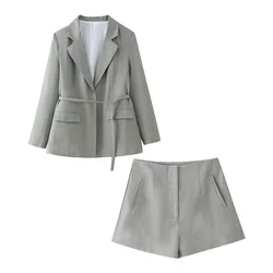 PB&ZA 2024 Spring New Women's Fashion and Elegance Commuting Versatile Thin Belt Suit Coat High Waist Casual Shorts Set