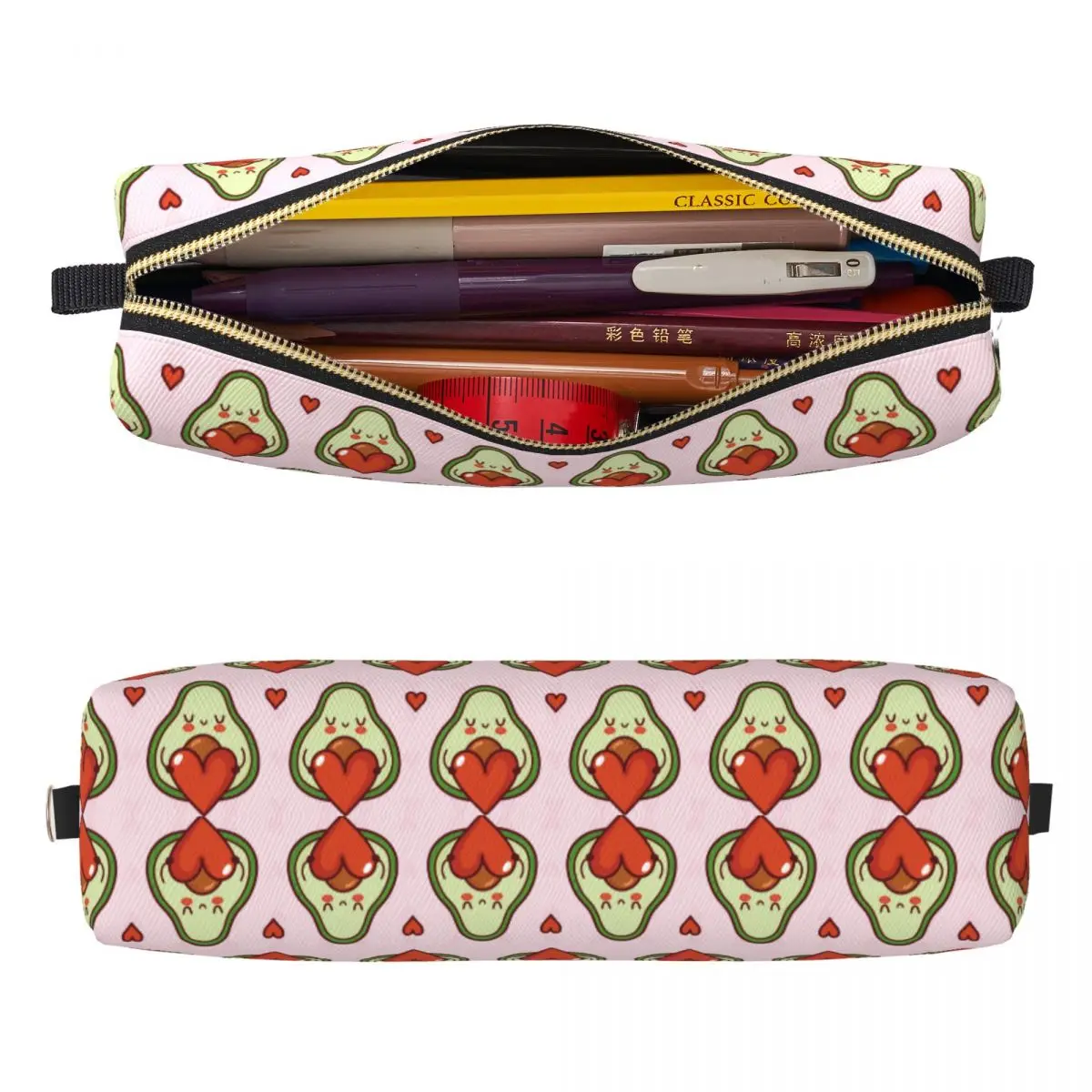 귀여운 카와이 아보카도 선물 하트 연필 케이스 아보카도 연인 펜 상자 연필 가방 학생 대용량 사무실 지퍼 연필 케이스
