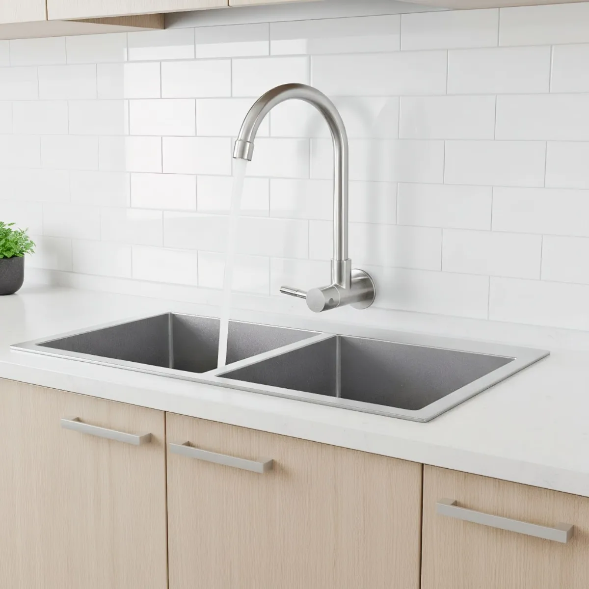 

Кухонный смеситель из нержавеющей стали с высоким изогнутым изливом-гусаком, поворотный, с одной ручкой, для раковины