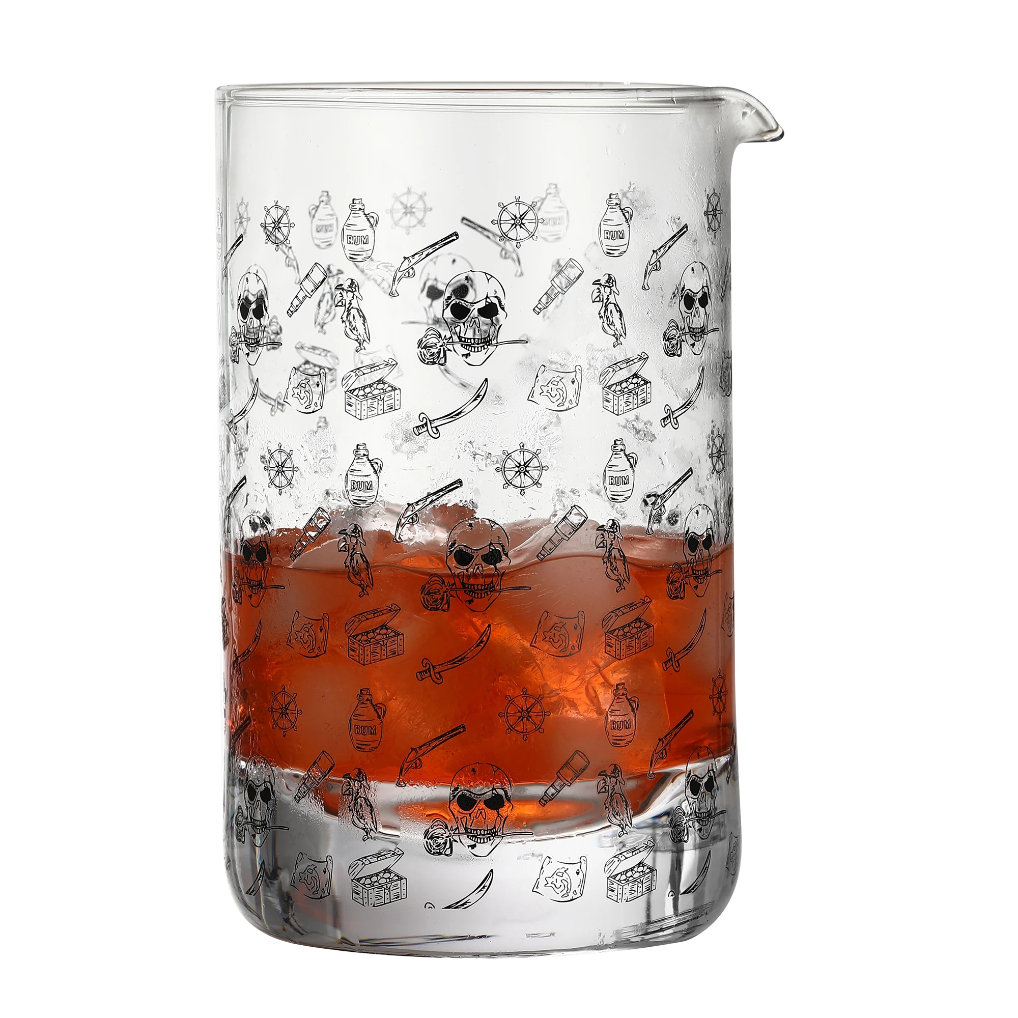 Cocktail Mixing Glass with Skull Pirate Tattoo Cocktail Mixing Jug Thick Bottom 20oz 600ml - Choice for Amateurs & Pros