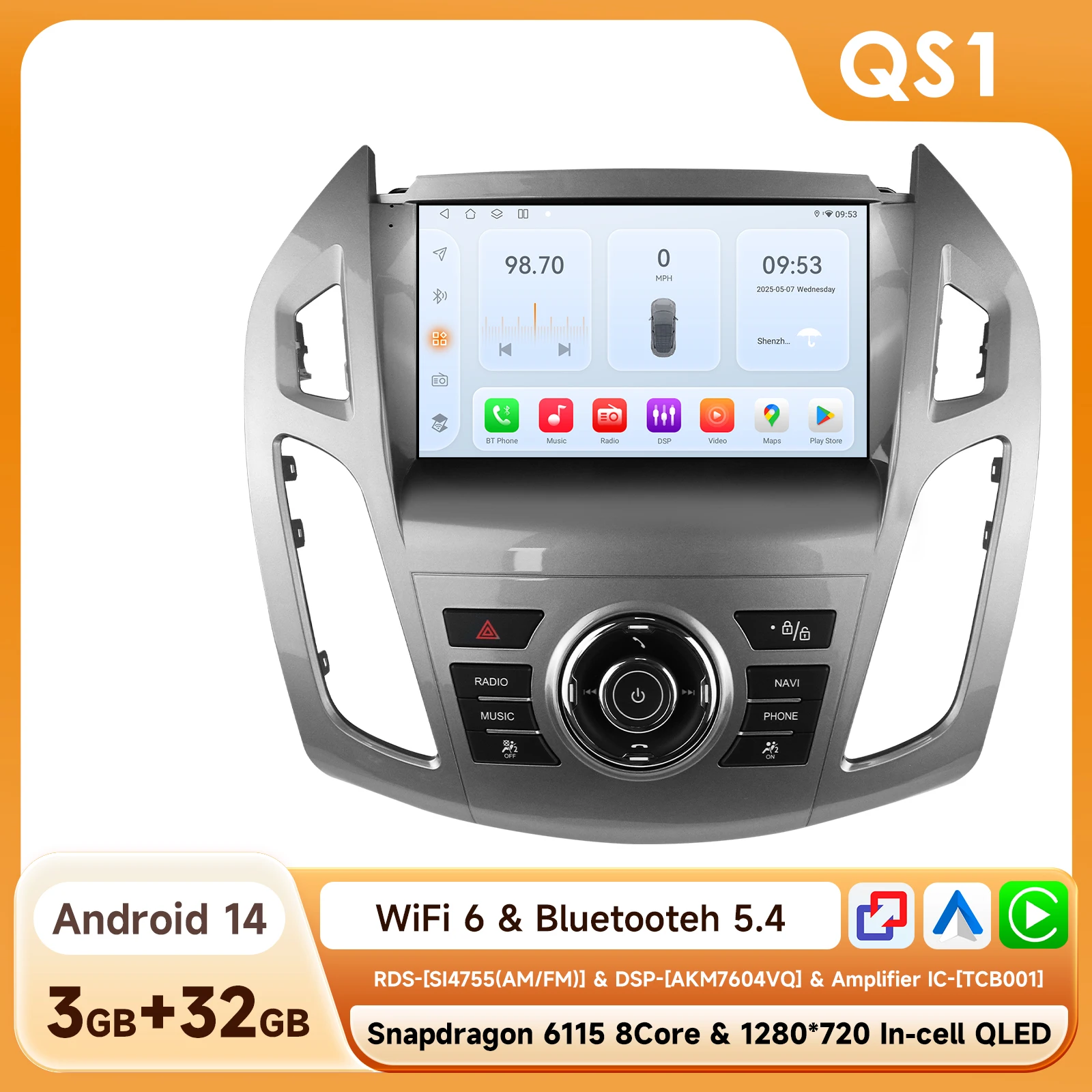 Hizpo Android Auto Autoradio voor Ford Transit Connect 2013-2018 voor Ford Tourneo Connect Multimedia Draadloze Apple CarPlay Slimme Intelligente Systemen IPS Touchscreen Stereo Videospeler 2 Din