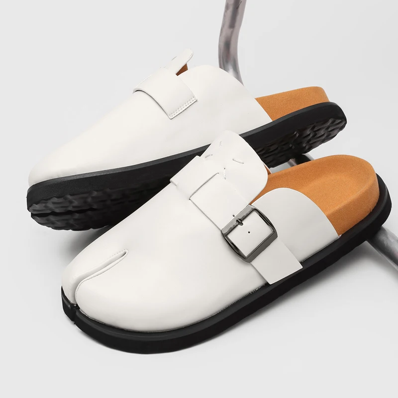 Summer Mules Half Slippers Men Backless Casual Shoes Open Back Loafers Big Size 46 Leather Slip On Flat Sneakers Slides Sandals