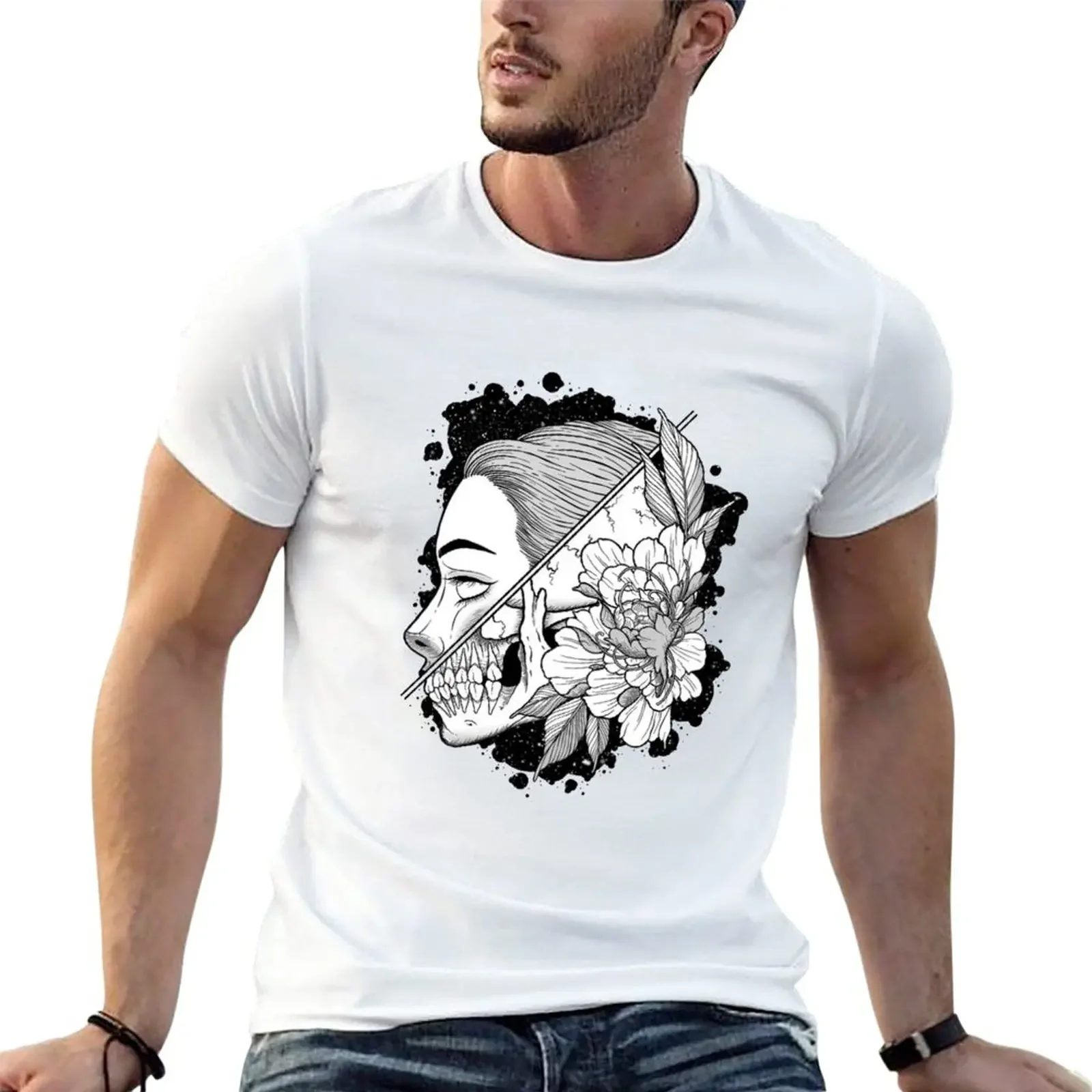 New Peony skull T-Shirt oversized t shirts Oversized t-shirt heavyweight t shirts graphics t shirt shirts for men