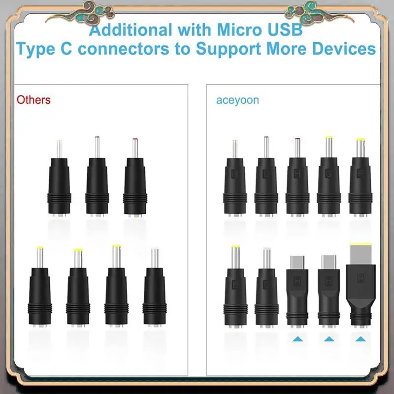 Durable 2X DC Power Cord USB To 5.5X2.1 Multifunctional Dc Interchangeable Plug