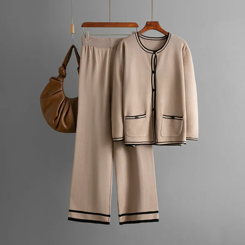 Ensemble 2 pièces pour femmes musulmanes, Cardigan, pull tricoté, pantalon à jambes larges, tenues d'automne et d'hiver, Ensemble de tricot, 2025