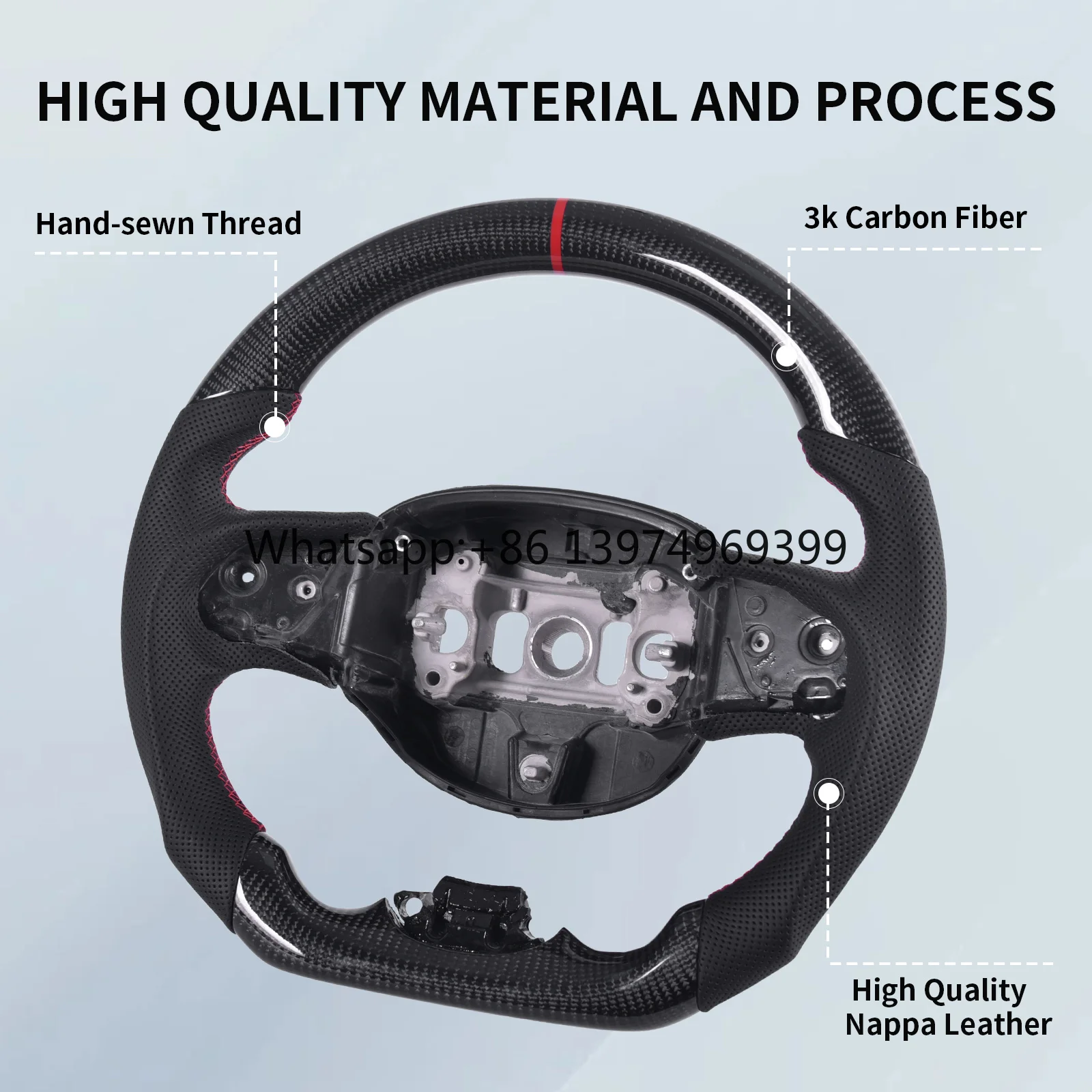 Carbon Fiber Steering Wheel for Jeep Grand Cherokee 2014-2020 D-Shape Flat Bottom Sport Wheel with Perforated Leather Grip
