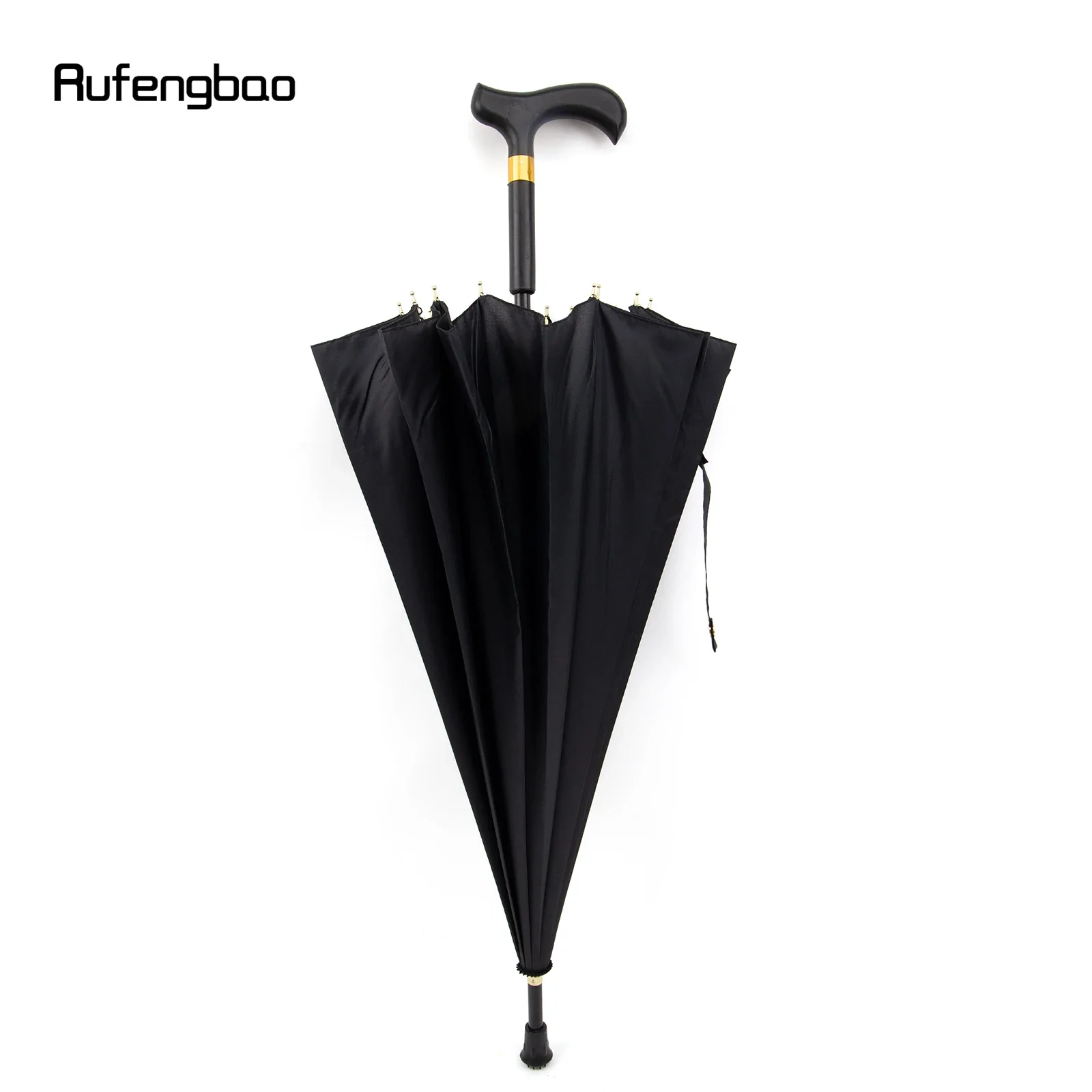 Black Automatic Windproof Cane Umbrella, Long Handle Enlarged Umbrella for Both Sunny and Rainy Days Walking Stick Crosier 86cm