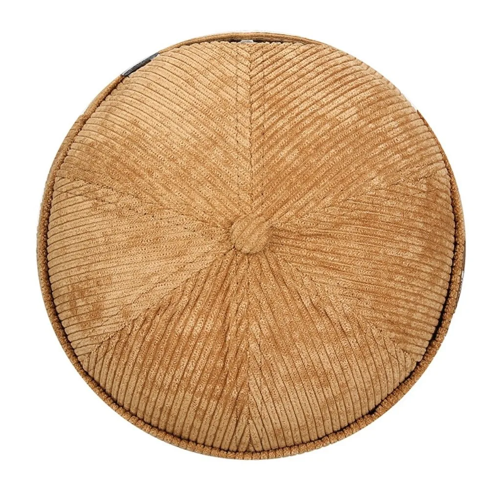 Fashion Solid Color Vintage Docker Cap Round Adjustable Corduroy Brimless Hat Comfortable Soft Dome Melon Cap Men