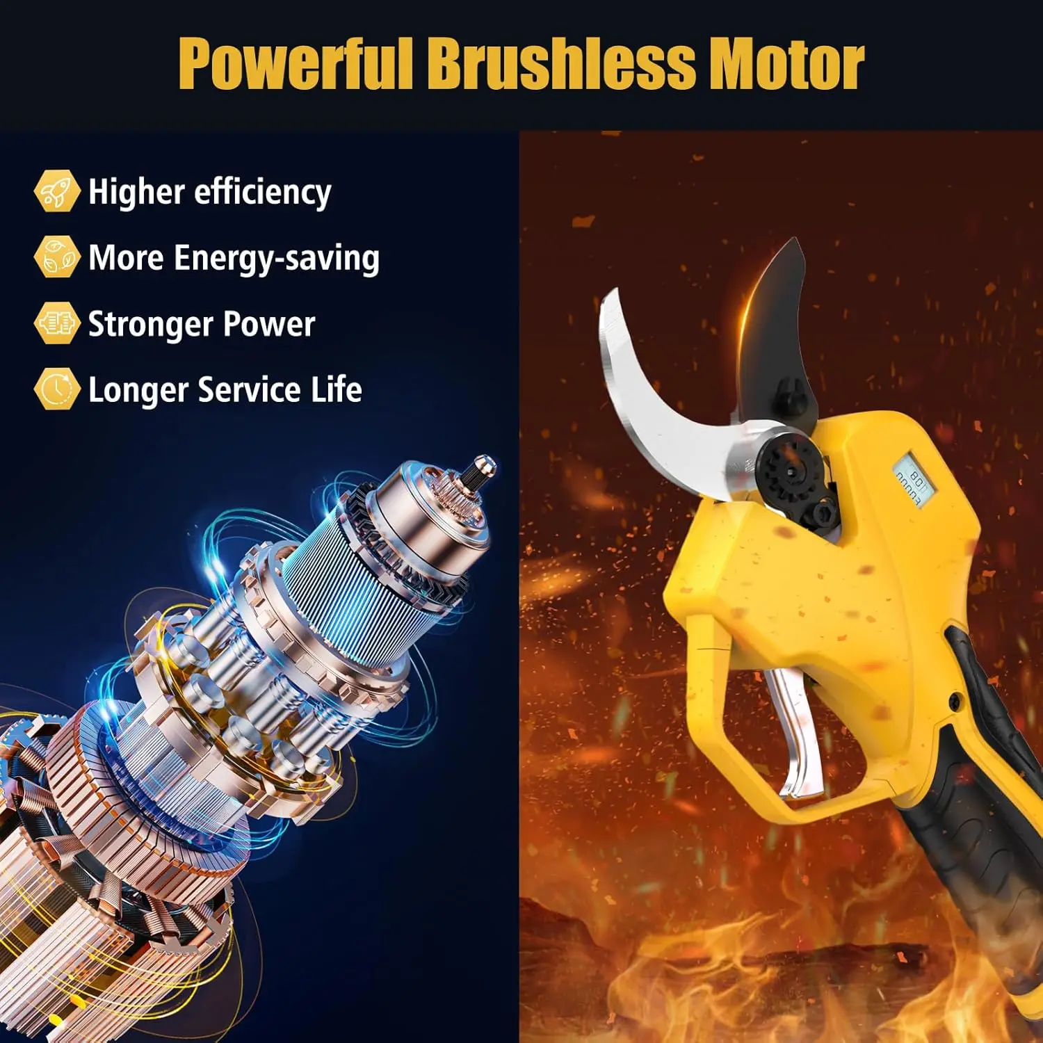 مقصات تشذيب كهربائية بمحرك بدون فرش ، مقصات تشذيب بقطب 8 أقدام ، قطر قطع أقصى ، 2 بوصة ، 50 ، 21 فولت ، 2 * 2Ah ، W ، تم اختبارها #6