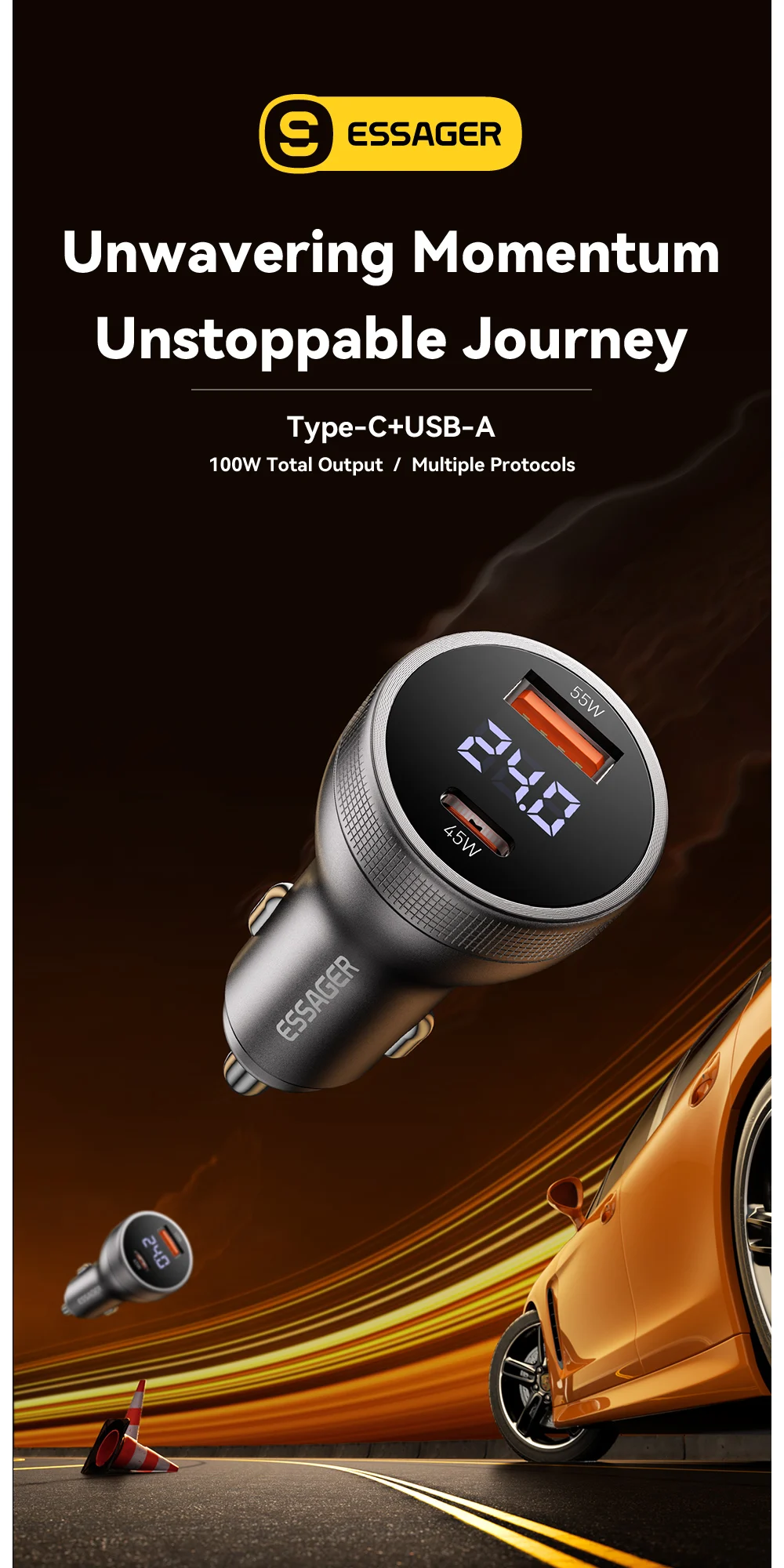 Essager 100W Auto-Ladegerät USB C Schnellladung PD 45W für iPhone 15 Pro 14 Xiaomi Poco Samsung Galaxy S24 Schnellladegerät – Detail 1
