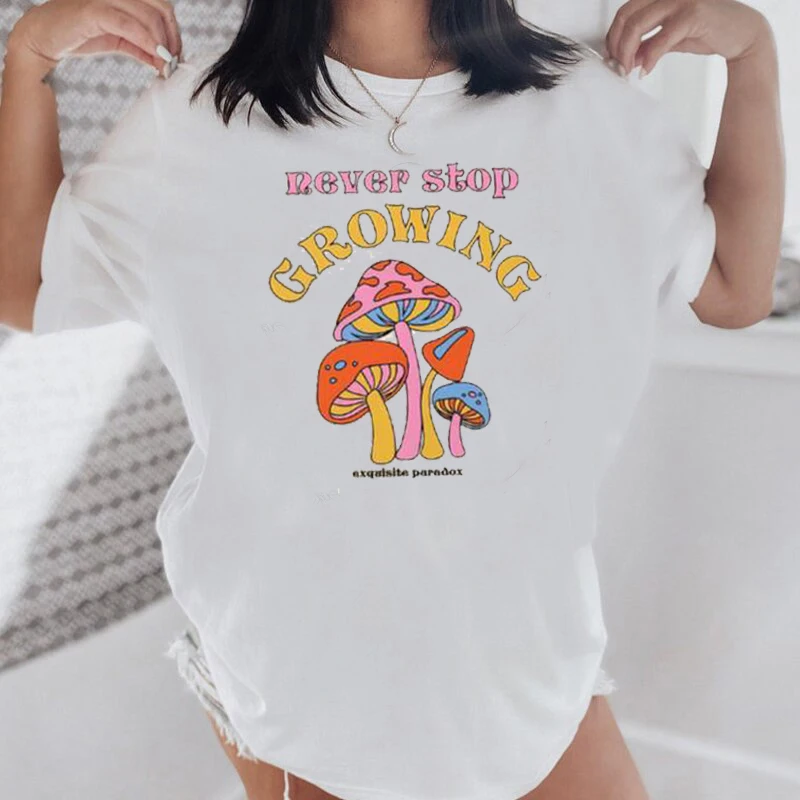 kuakuayu HJN Summer Fashion Casual Tshirt Mushroom Women T shirt Harajuku Tops Funny Cartoon Tees Cute Anime Top Tee Female