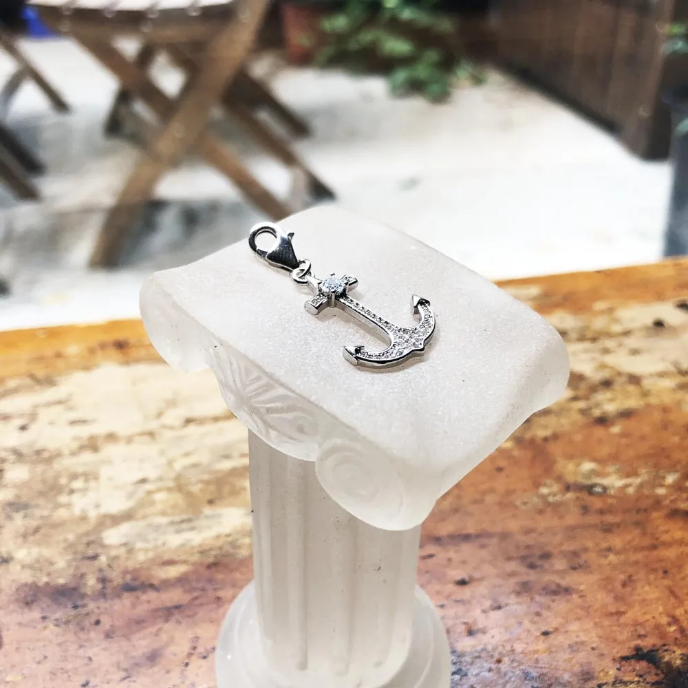 White Anchor Dangle Charm Pendant Europe Fine Jewelry Women Men Lucky Trendy Gift In 925 Sterling Silver