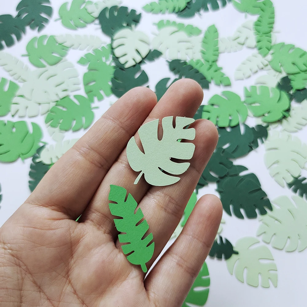 100 Stück Monstera Papier Konfetti Blatt Pflanzen Sommer Party Konfetti Dekor gefüllt Ballon Konfetti Geburtstag Hochzeit Party Dekoration – Detail 4