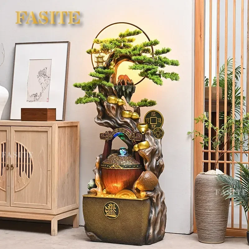 Indoor Rockery Water Fountain with Feng Shui Wheel Gourd Design Circulating Flowing Water Feature for Office Living Room