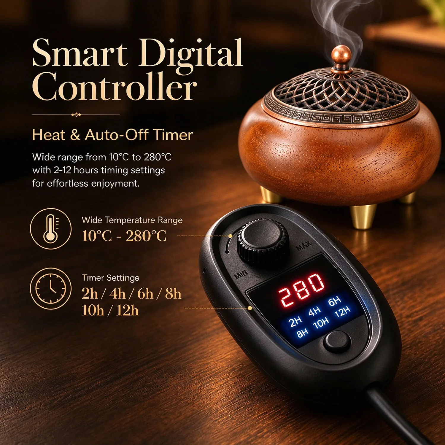 Electric Incense Burner Adjustable Temp and Timer Bakhoor Burner Detachable Burner for Incense Powder Essential Oils Resin