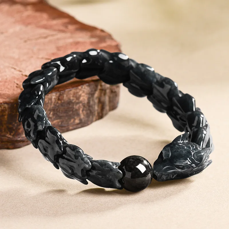 Natural Burmese A-grade Jade Black Chicken Dragon Bone Bracelet Fashionable High-end Men's Gifts Women's Jewelry Accessories