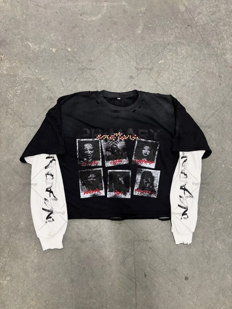 

Ретро аниме хип-хоп модная свободная футболка большого размера для мужчин Y2k Goth Harajuku американская уличная повседневная женская футболка с длинными рукавами