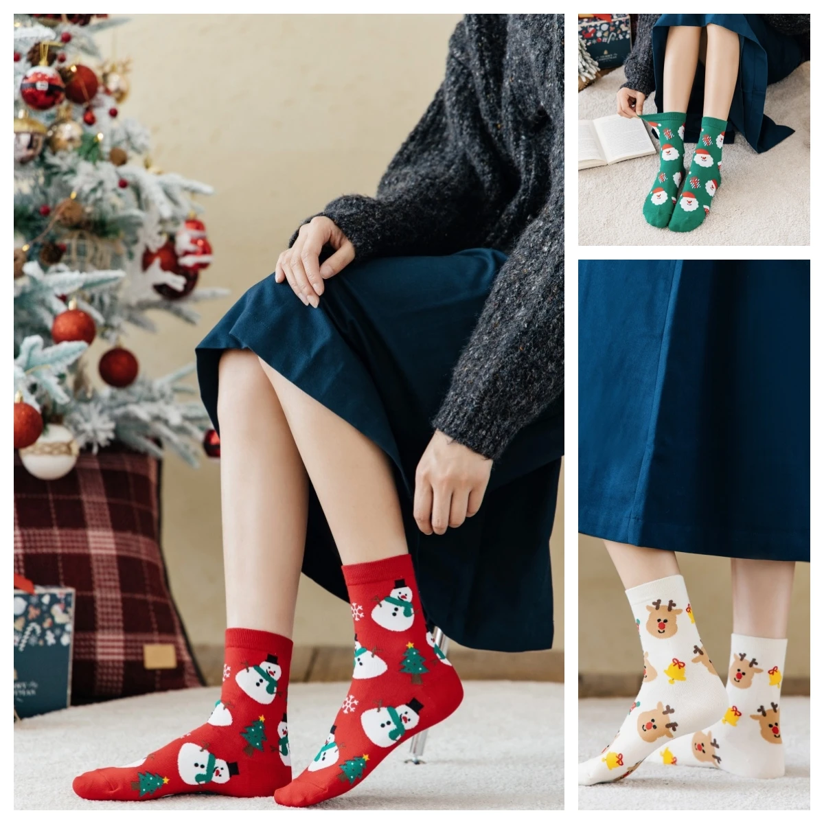 

4 пары/1 пара рождественских носков, мужские/женские милые носки средней длины, осенне-зимние хлопковые рождественские тематические носки, подарочные носки с Новым годом