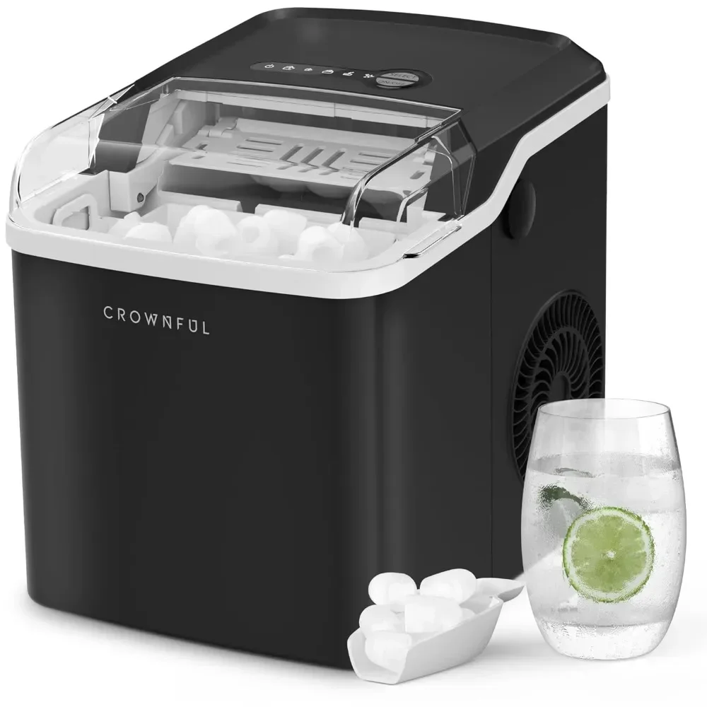 

%A Ice Makers Countertop, Portable Small Ice Machine with Self-Cleaning, 9 Cubes Ready in 7 Mins, 26lbs/24H, 2 Sizes Bullet Ice