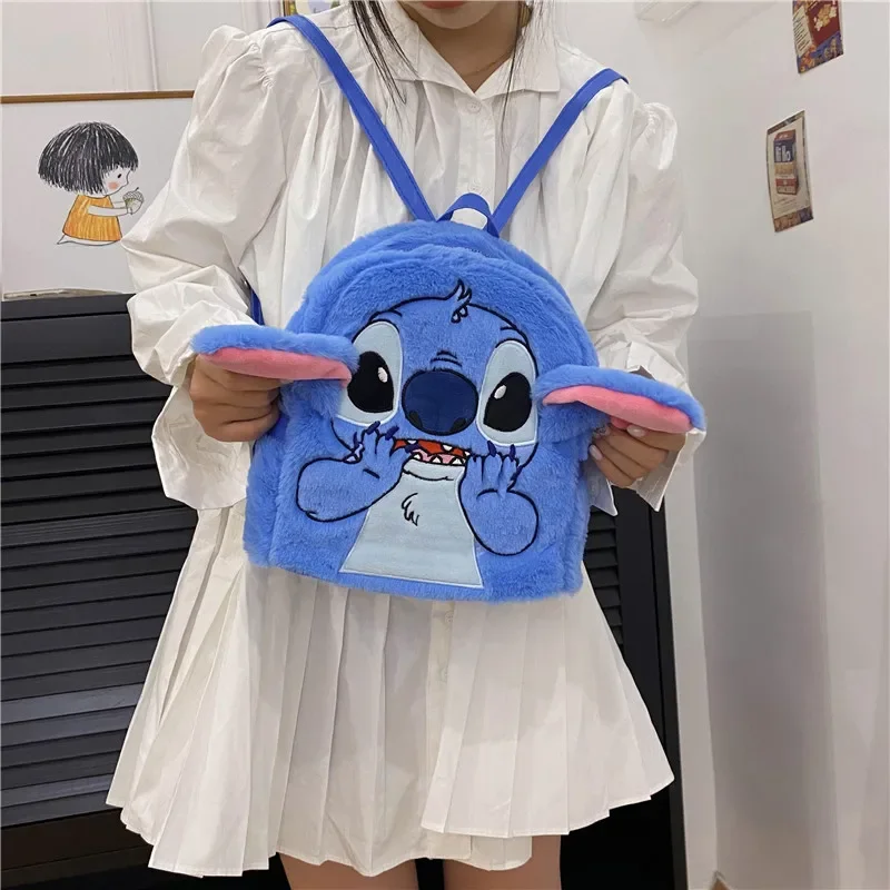 Disney Stitch bolsa de pelúcia para homens e mulheres, mochila dos desenhos animados, bolsa pequena para meninas, viagens, novo, 2023