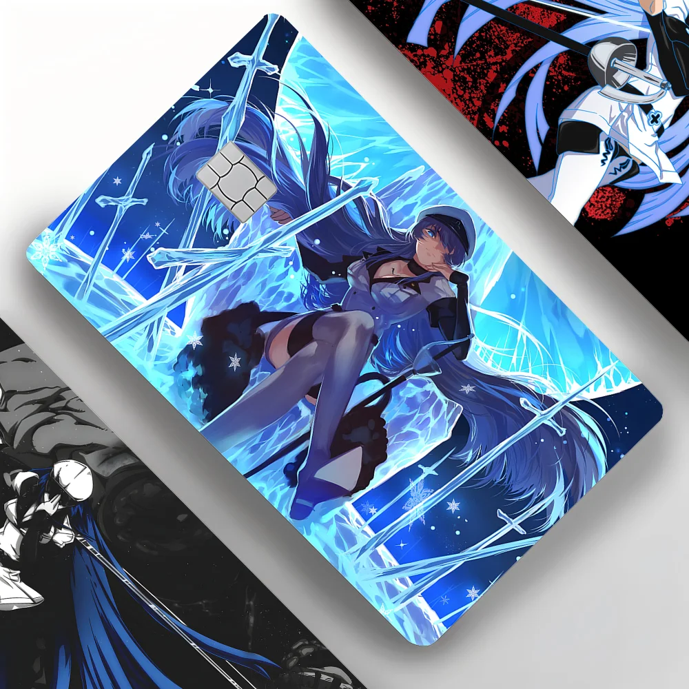 1PC Akame Ga Kill Esdeath Card Stickers 4pcs PVC Credit Card Skin Stickers Removable Self-adhesive Protective Film