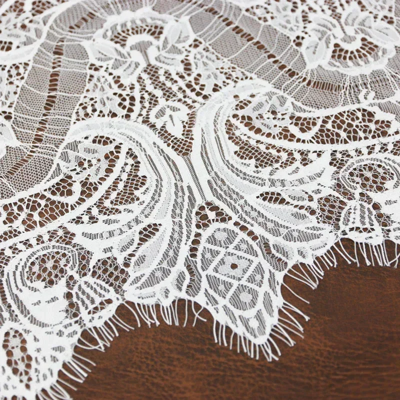 (3 meters/lot) 30cm White Black eyelash lace fabric Voile Lace Trim Embroidered Wedding Dress Fabric