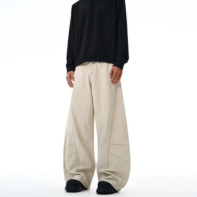 سراويل كاجوال من قماش الدنيم ذات شفرات منحنية بلونين لكل من الرجال والنساء، سراويل زوجية بسيطة وفضفاضة على طراز الشارع