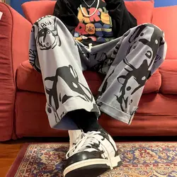 Animal Print Baggy Pants Men Streetwear Wide Leg Oversize Sweatpants Y2k Casual Sport Straight Trousers 2024 Harajuku Fashion