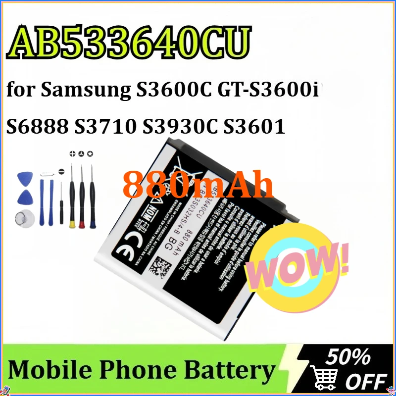 

For Samsung S3600C GT-S3600i S6888 S3710 S3930C S3601 S3601C S5520 S569 NEW Mobile Phone Batteries AB533640CU 880mAh + Tools