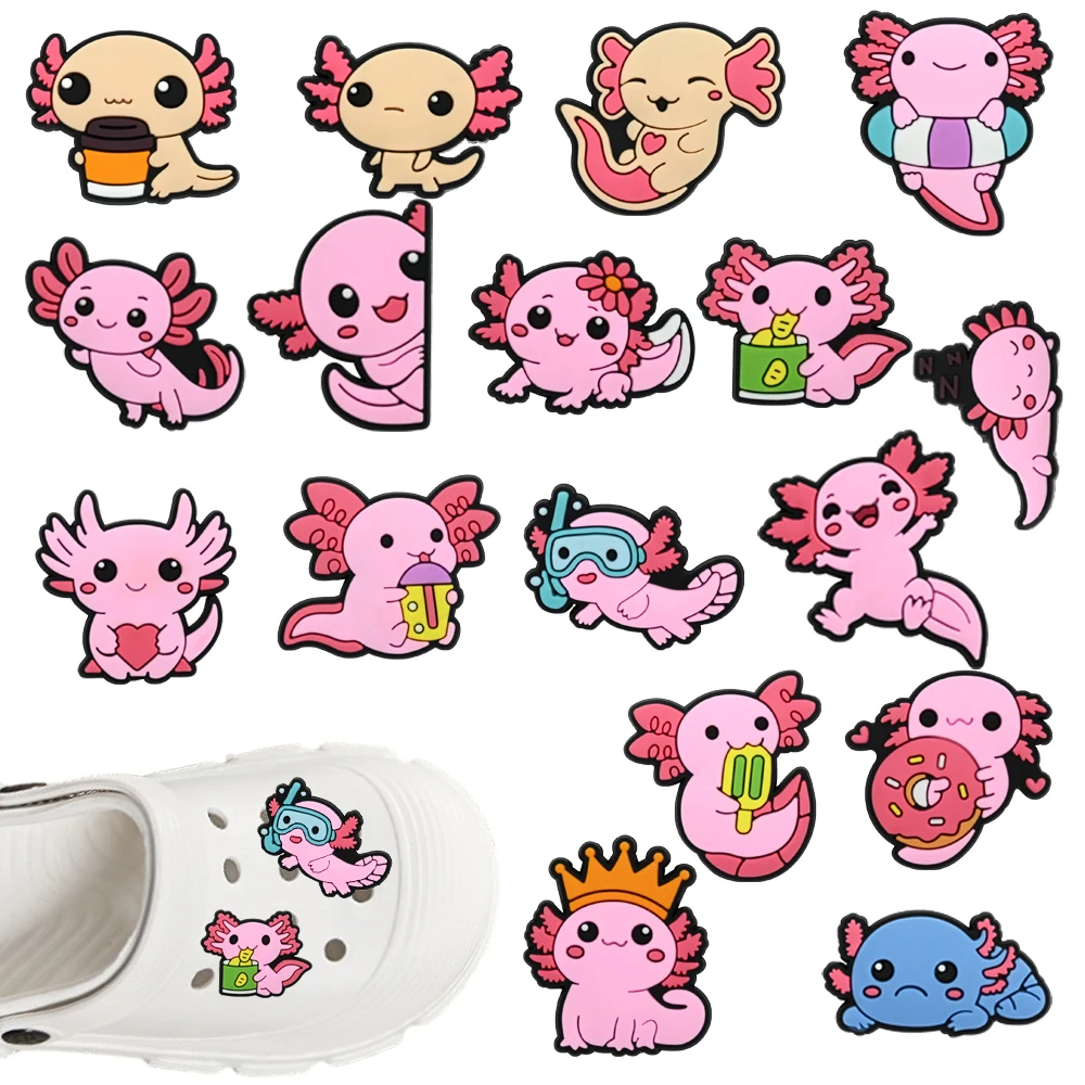 

17 шт. мультяшных аксессуаров для обуви из ПВХ в виде розовых и голубых саламандр, подходят для ремешков с отверстиями, украшения для обуви своими руками, подарки