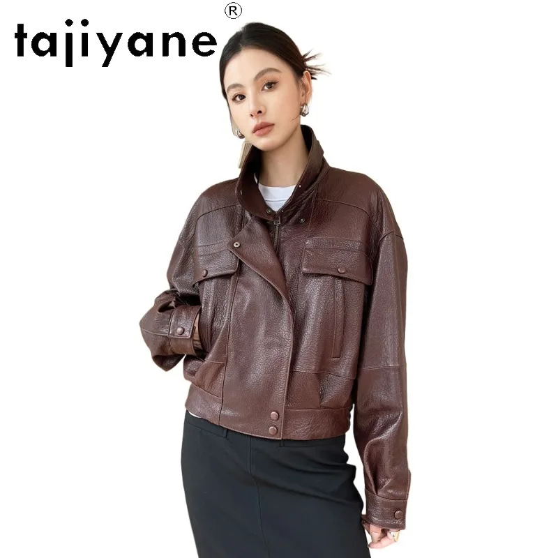 TAJIYANE High-end Bubble Sheepskin Leather Jacket Women Real Leather Coat Cropped Jackets for Woman Loose Outerwear Lapel 자켓