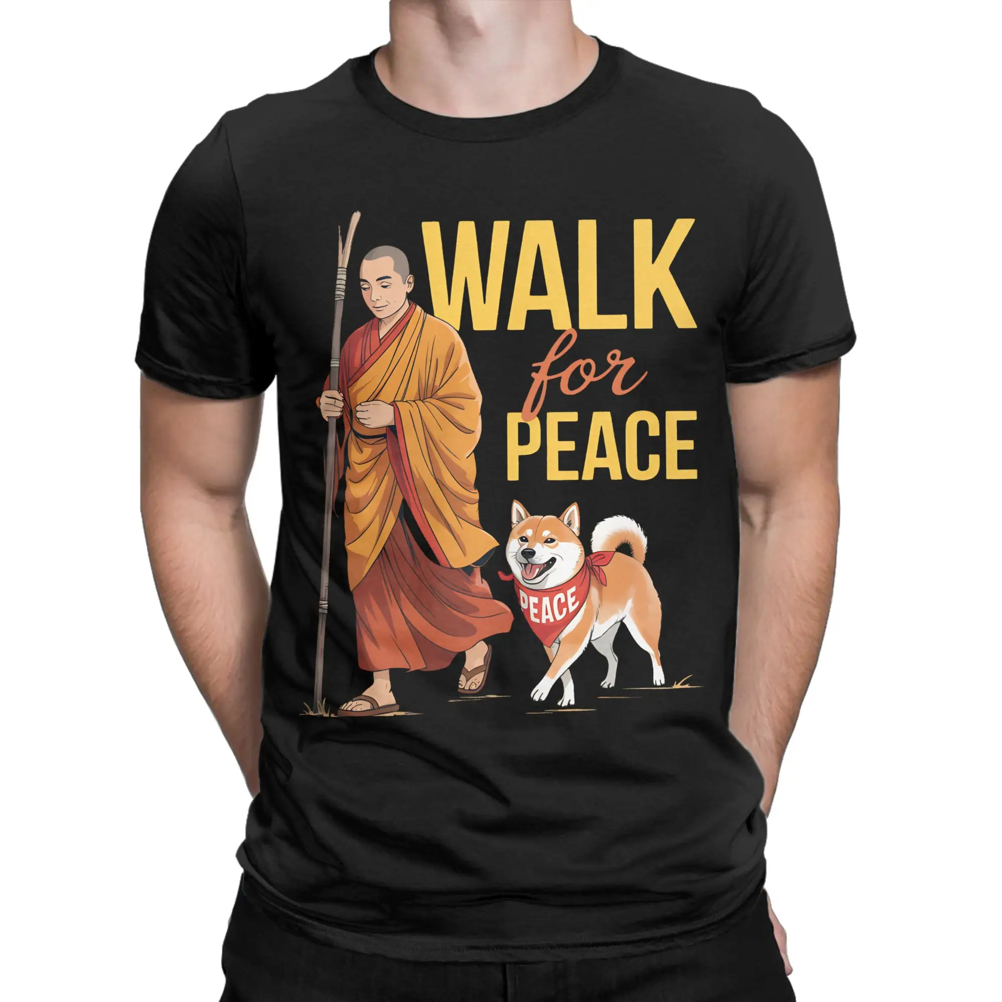 Peace Walking Monks And Aloka Dog Walk for Peace Men T Shirt  Amazing Tees Short Sleeve O Neck T-Shirt Cotton Summer Clothes