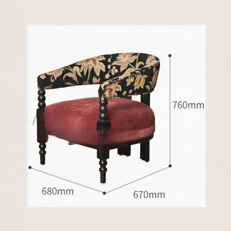 French retro solid wood casual jacquard fabric lazy single chair