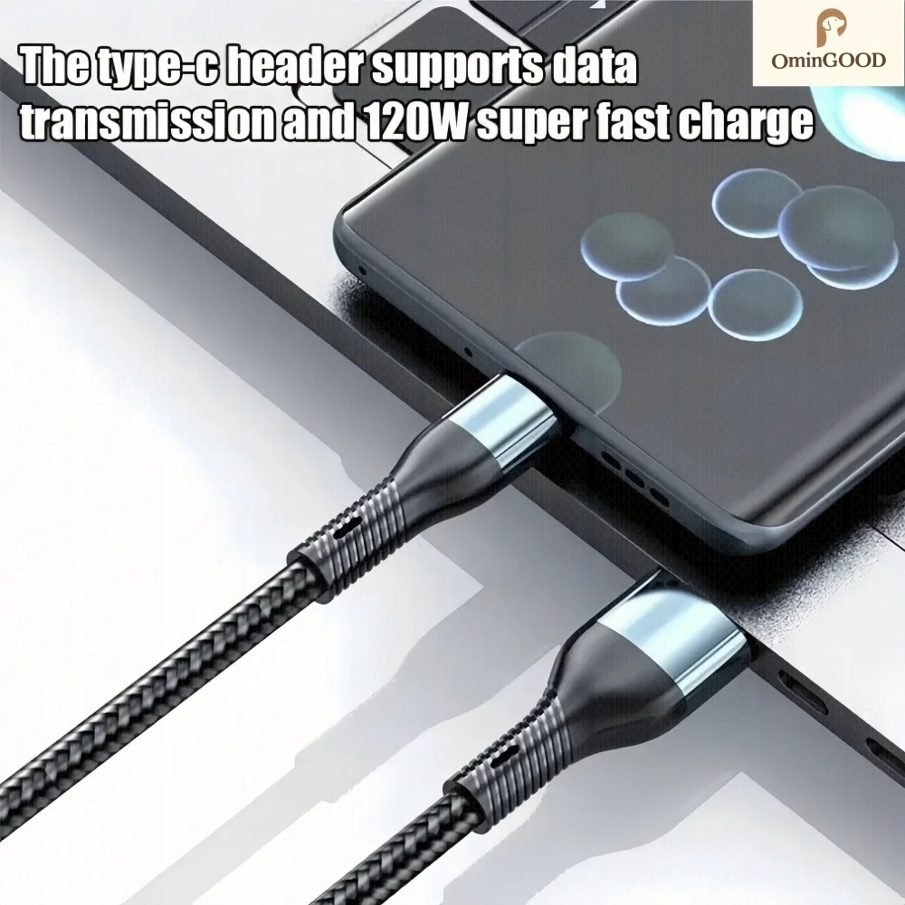 1-3PCS120W 6A 3 In 1 Fast Charging Cable Braided Alloy USB Data Cord For iPhone Samsung Xiaomi Huawei Micro Type C Phone Charger
