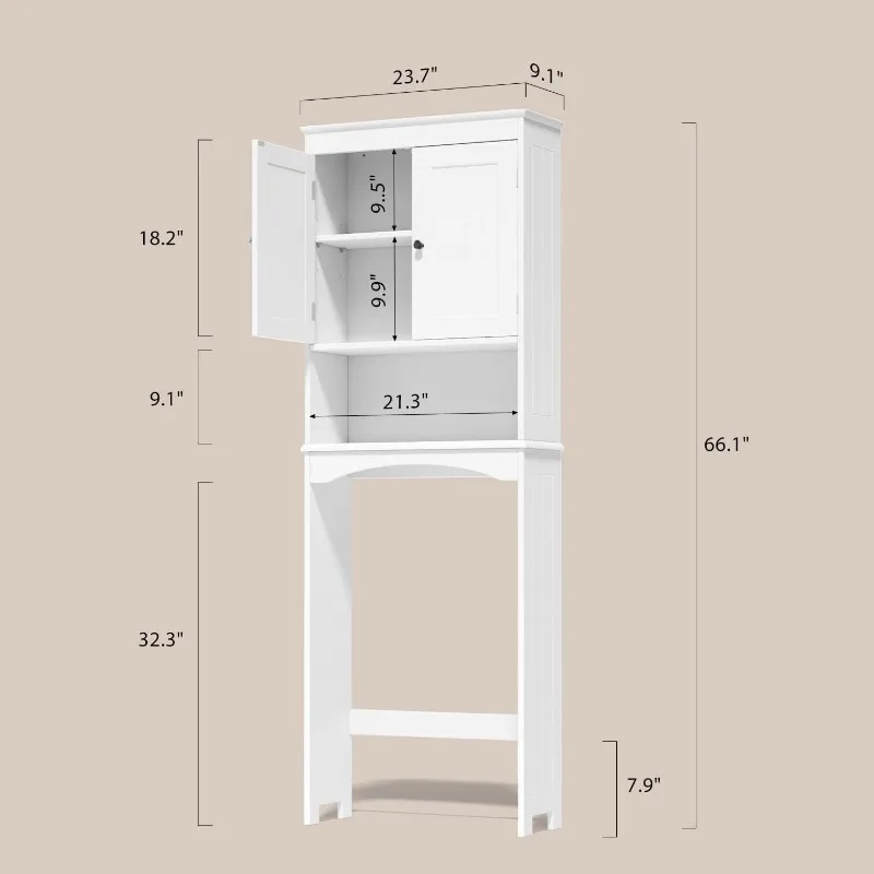 Over Toilet Storage Cabinet with Adjustable Shelf and Double Doors,Bathroom Space Saver Organizer Above Toilet with Open Shelf