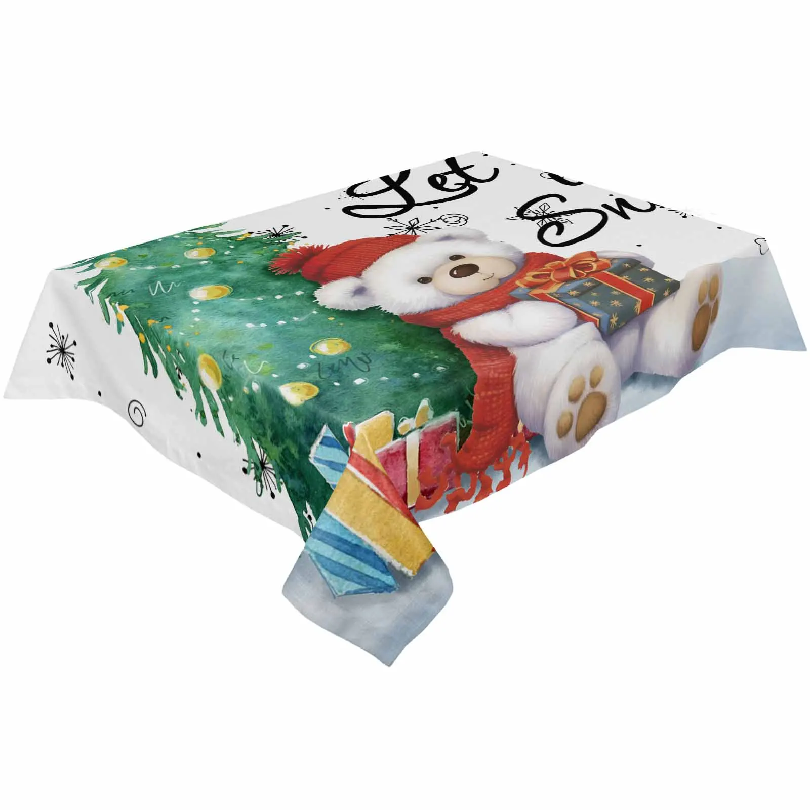 Christmas Snowflakes Retro Koala Tablecloths Waterproof Kitchen Coffee Table For Living Room Home Decor Dining Table