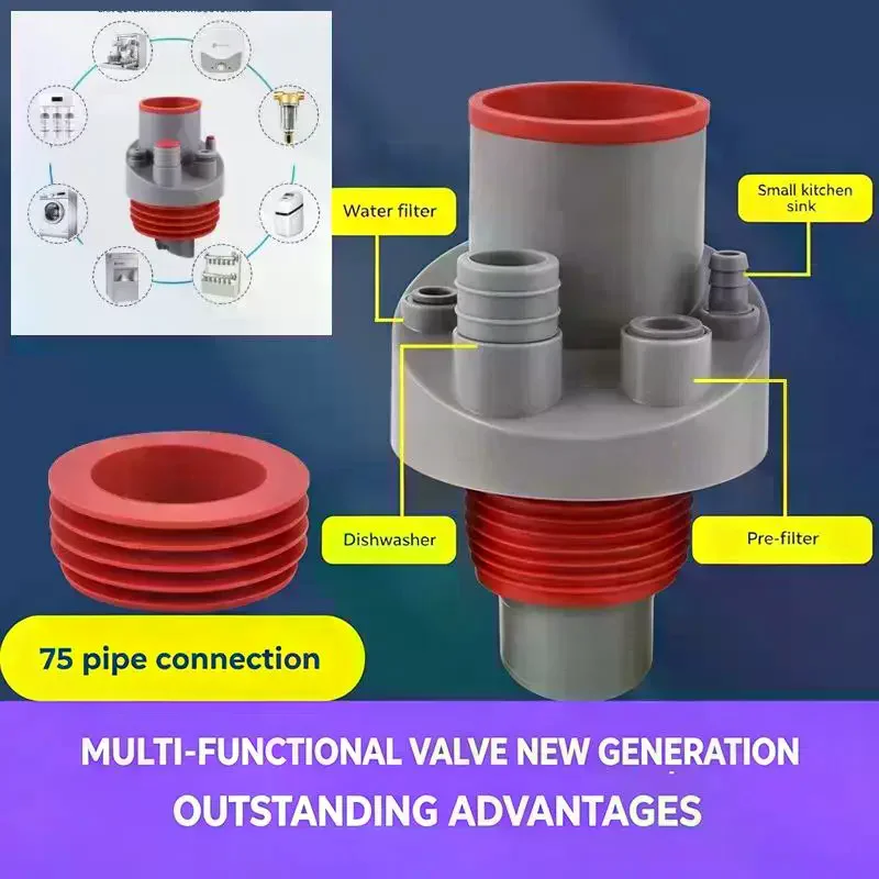 

Kitchen Pipe Drainpipe Connector Five-in-One Dishwasher Sink Sewer Odor-Proof Insec Joint Water Purifier Front Filter Connector