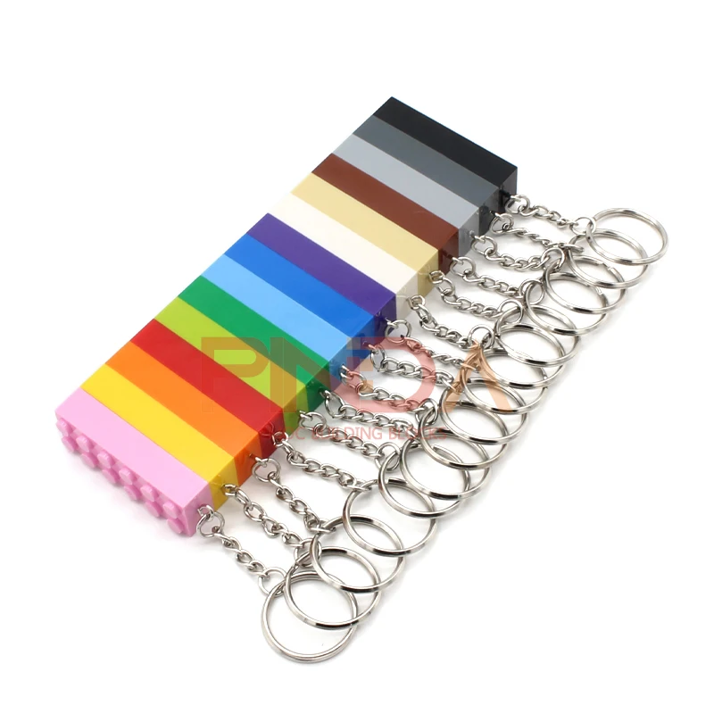 10pcs MOC3008 Rainbow Colours DIY Keychain Compatible Brick Plate with Buckle Key Ring Building Blocks Trinket Pendant Kids Toys